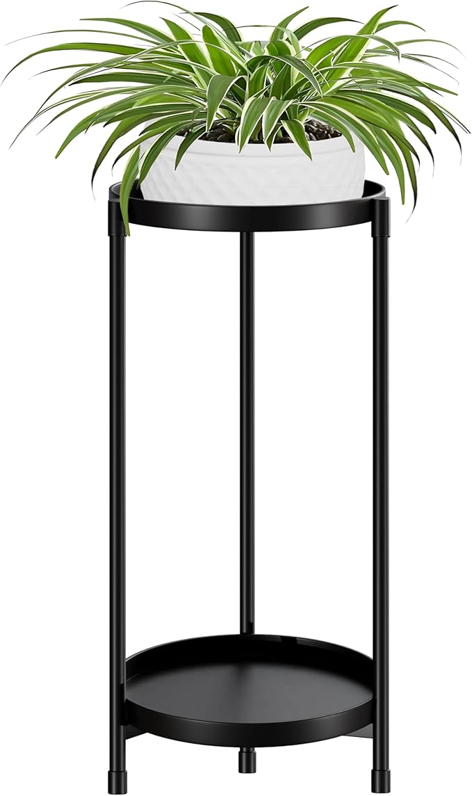 Plant Stand indoor outdoor - 2 Tier black Tall Metal Flower Pot Holder Potted Display Rack - Heavy Duty Corner Plant Shelf for Patio Garden Balcony Living Room Bedroom