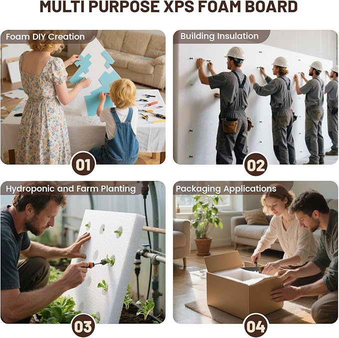 Gvereld High Density XPS Foam Board, 2 Pack 11.7x11.7X 2in Polystyrene Craft Foam Sheets, Rigid and Easy to Shape,DIY Modeling Art Projects, Party Decoration, Cosplay Prop Production, Heat Insulation