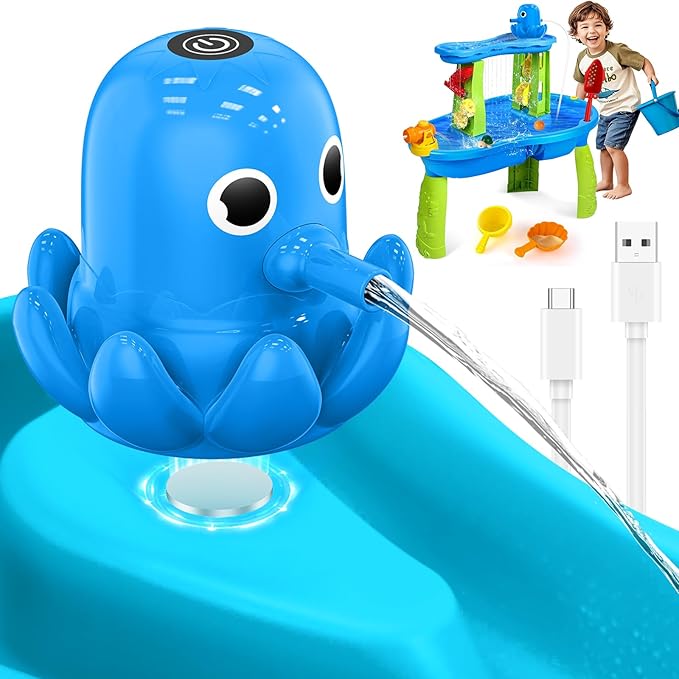 Water Table Pump Octopus, Cordless Rechargeable Pump for Water Tables with Magnetic Mounting, No Drill Installation, Durable Outdoor Water Play Accessories for Kids & Toddlers (Blue)
