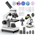 Compound Microscope for Adults & Kids - 100X-2000X High-Power Biological Microscope for Students, School Lab & Home Education, with Slides Set & Phone Adapter (White)