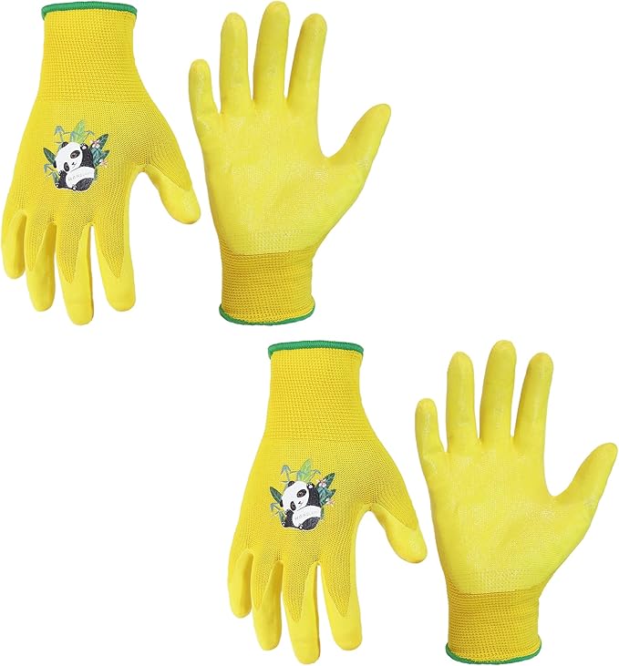 HANDLANDY 2 Pairs Kids Gardening Gloves, Toddler Children Garden Yard Work Outdoor Playing Gloves, Rubber Coating, for Girls Boys Youth (Size XXL, Yellow)