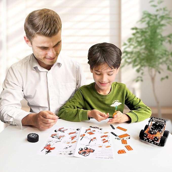 Buildable 3D Metal Engineering Kit STEM Set for Ages 8-16 Develops Logic Skills DIY Project Ideal Gift for Kids Age 8-16 Orange