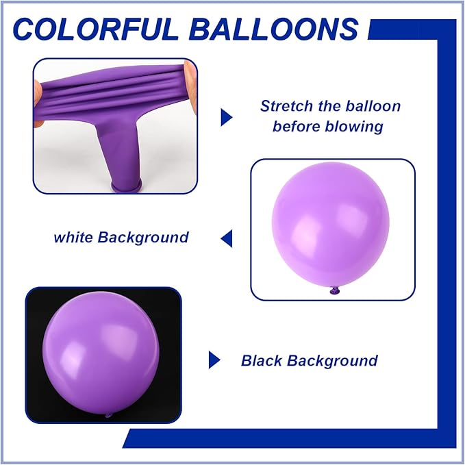 140pcs Purple Round Balloons Different Sizes 18 12 10 5 Inch Latex Balloons for Arch Decoration Party Balloon Kit for Graduation Birthday Party Wedding Balloon Baby Shower Decoration