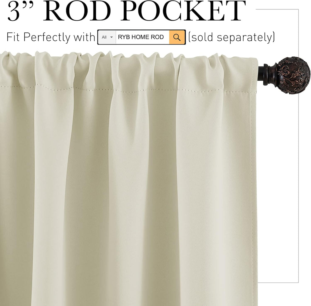 RYB HOME Small Curtains for Door Windows - Blackout Thermal Insulating Drapes for Home Theatre Bathroom Basement Cafe RV Camper Windows Blinds, Wide 34 x Long 30, Beige, 1 Pair
