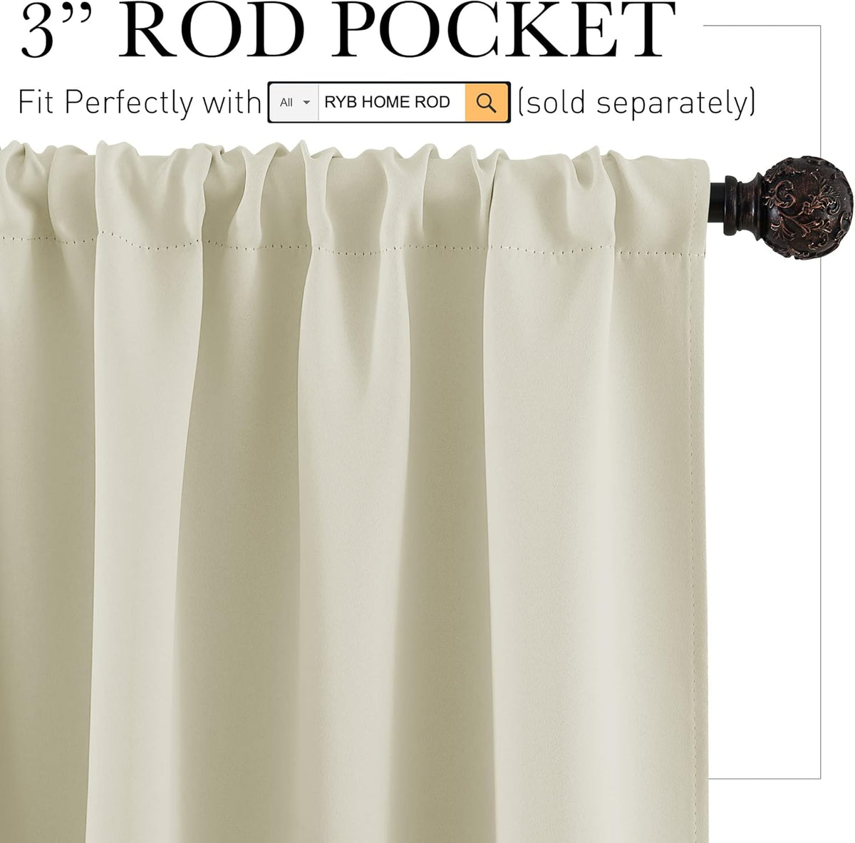 RYB HOME Small Curtains for Door Windows - Blackout Thermal Insulating Drapes for Home Theatre Bathroom Basement Cafe RV Camper Windows Blinds, Wide 34 x Long 30, Beige, 1 Pair