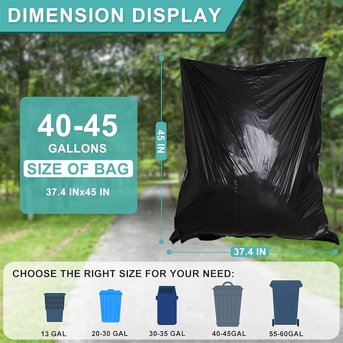 40-45 Gallon Black Trash Bags 120 Count - 37''x45'' Large Garbage Bags Unscented, 40+ Gallon Trash Can Liners, Multipurpose for Office, Outdoor, Recycling and Commercial