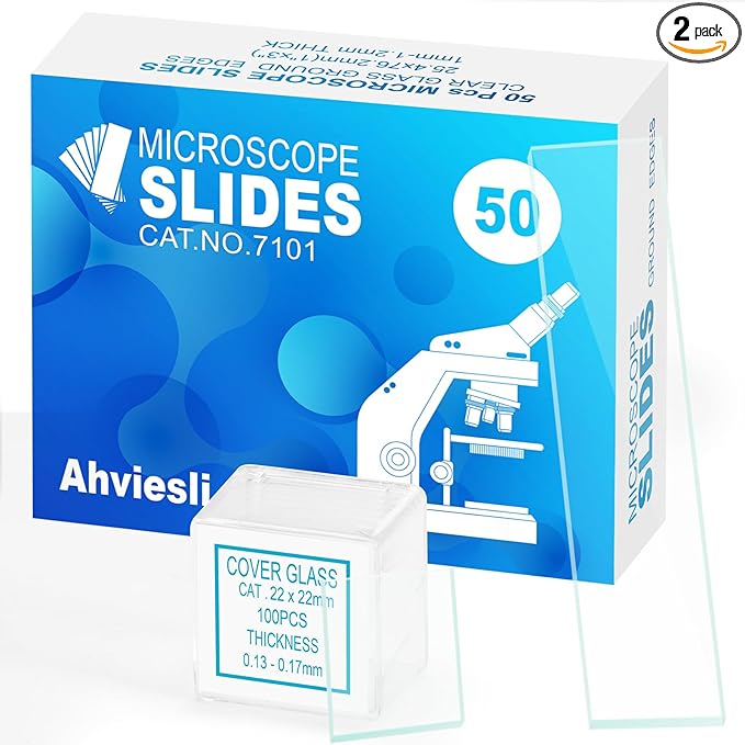 Microscope Slides and Covers Kit – 50 Blank Pre-Cleaned Glass Slides for Microscope, 100 Cover Slips, for Teachers, Students, Families, and Science Enthusiasts