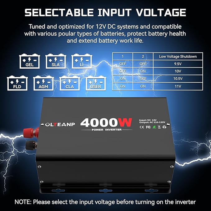 4000 Watt Power Inverter 12V DC to 110V AC Car Inverter with 4 AC Outlets, 30W Type-C Port, 3.1A USB Port, Remote Controller on LCD Screen, Peak 8000W Car Converter for Truck,Vehicles,Trip