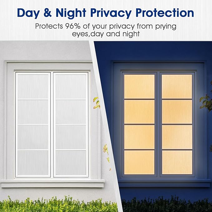 Privacy Window Film Static Cling, Frosted Glass Decorative Window Film with 96% UV Blocking, Non-Adhesive Removable Window Cling for Home Office Bathroom, 23.6 x 118.1 Inches, White