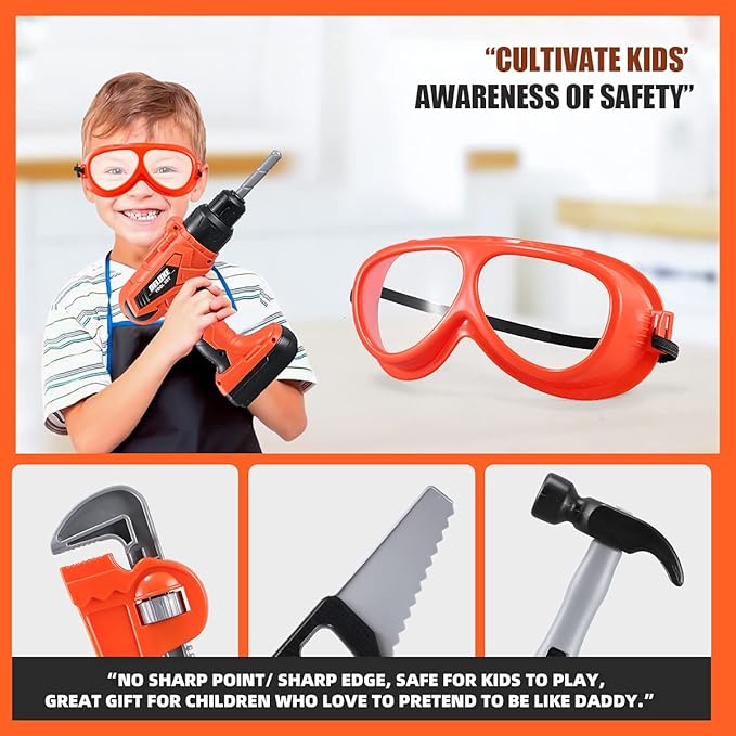 Kids Tool Set – Zealous 48 pcs Toddler Tool Set with Tool Box & Electronic Toy Drill, Pretend Play Kids Toys, Toy Construction Tools for Kids Ages 3,4,5,6,7,8 Years Old (A-Orange)
