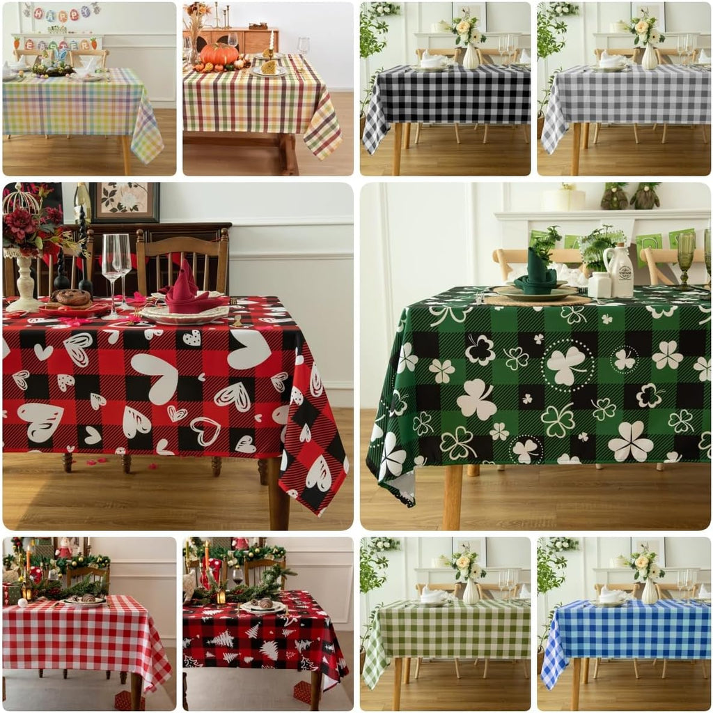 Waterproof Plaid Tablecloth Fabric - Oblong 52x70 Inch Classic Buffalo Tartan Table Cloth for Indoor/Outdoor Use - Washable Tabletop Cover for Dinner, BBQs, and Parties