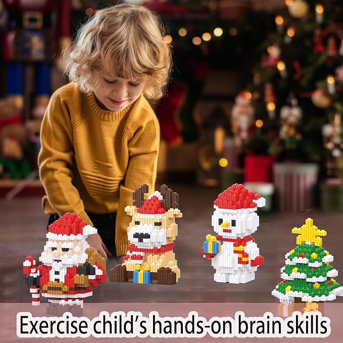 Christmas Building Blocks Reindeer Compatible for Lego Christmas Micro Blocks Stacking New Toys Holiday Present Box New Year Birthday Gifts for Kids 6-12 Years Old (Deer)