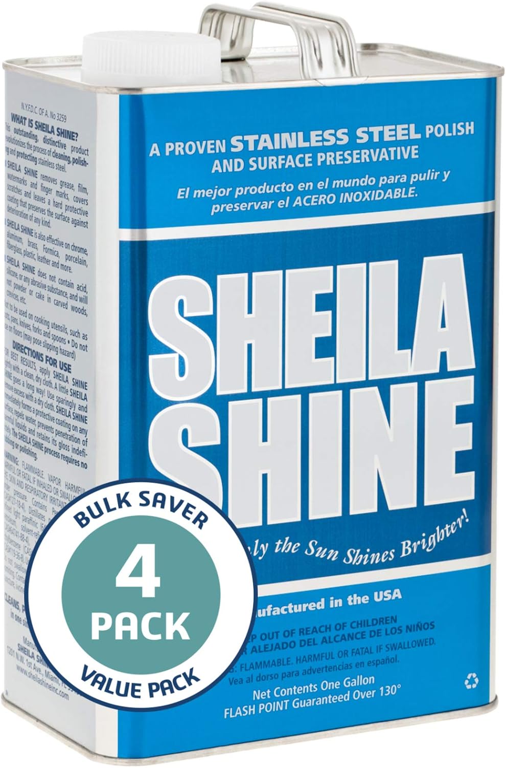 Sheila Shine 4 x 1 Gal. Can Stainless Steel Cleaner and Polish, Protects Household Kitchen Surface, Removes Grease, Fingerprints, Watermark, Stainless Steel Cleaner for Appliances, Fridge, Oven & Sink