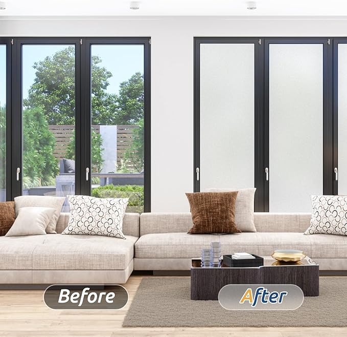 rabbitgoo Window Privacy Film, Frosted Glass Window Clings, Static Cling UV Heat Blocking Door Stickers for Home Bathroom, Removable Indoor Decal Coverings Day and Night, Pure, 29.5 x 78.7 Inches