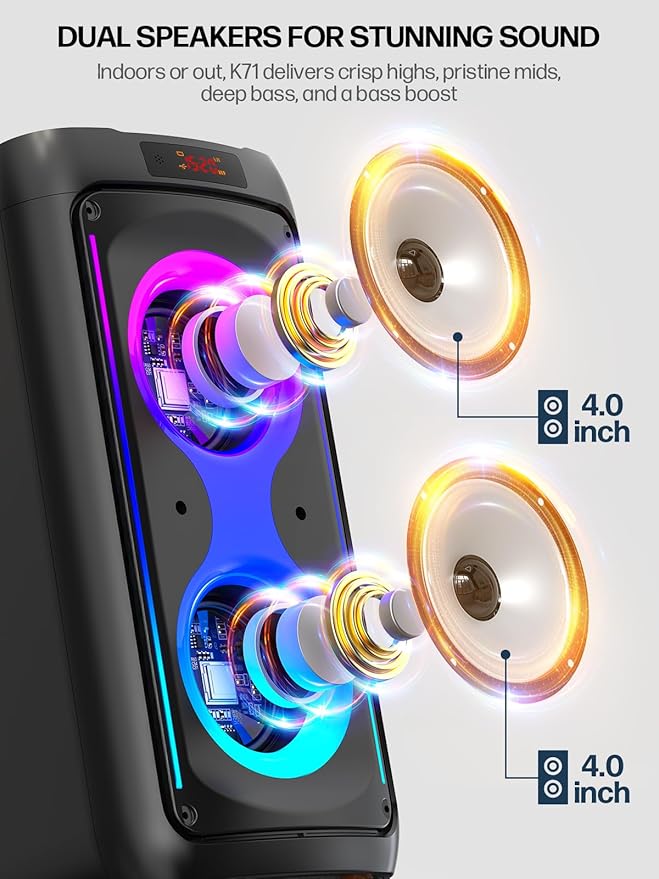 Karaoke Machine for Adults, Portable Bluetooth Speaker with 2 Wireless Microphones, PA System with Disco Lights for Big Party, Outdoor, Supports USB/TF/REC/FM/AUX, Ideal Gifts for Family, Music Lover