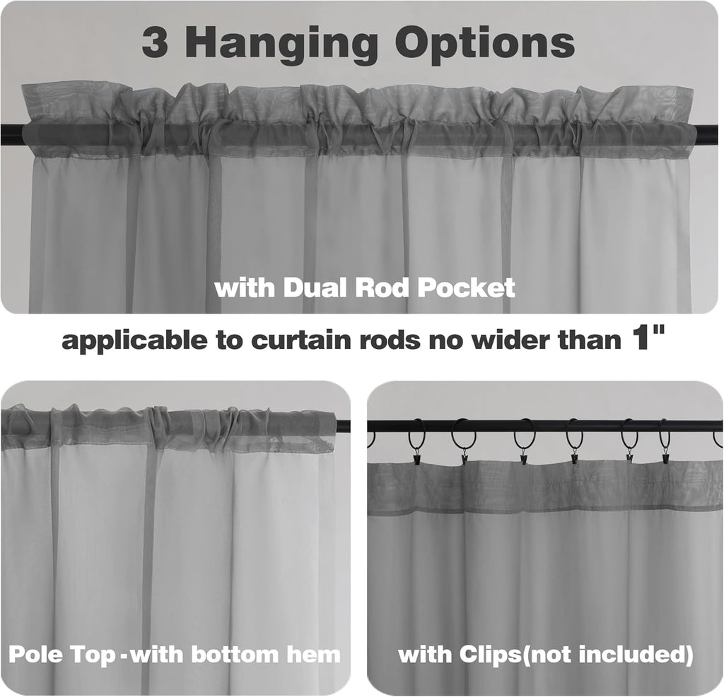 Chyhomenyc Sheer Window Curtains 72 inch Length 2 PCS- Rod Pocket Living Room Curtain Panels Voile Textured Soft and Lightweight Window Treatments for Bedroom Decor, 42W x 72L Inches, Charcoal Grey
