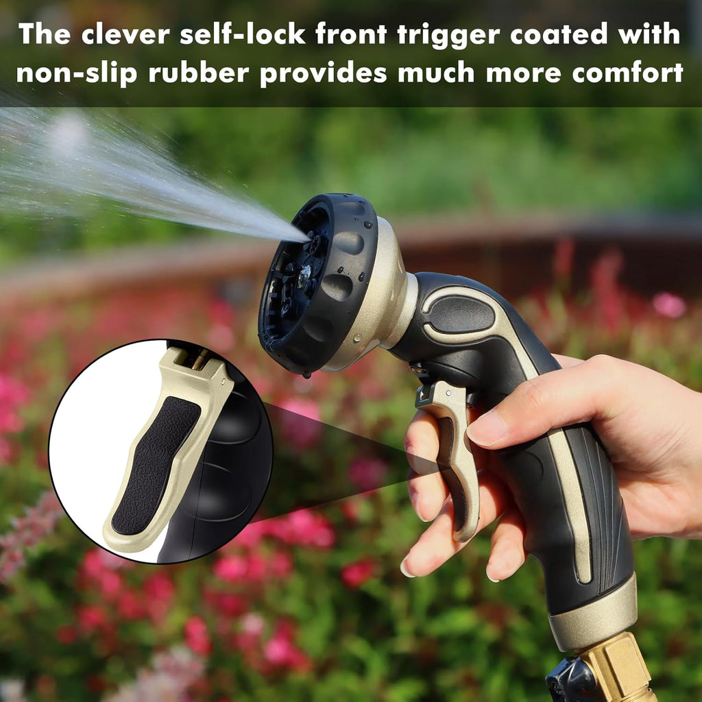 RESTMO Hose Nozzle with Easy Self-Lock Trigger, Heavy Duty Metal Water Hose Sprayer with 9 Spray Patterns and On/Off Valve, Ideal for Outdoor Lawn & Garden Watering, Car & Pet Washing