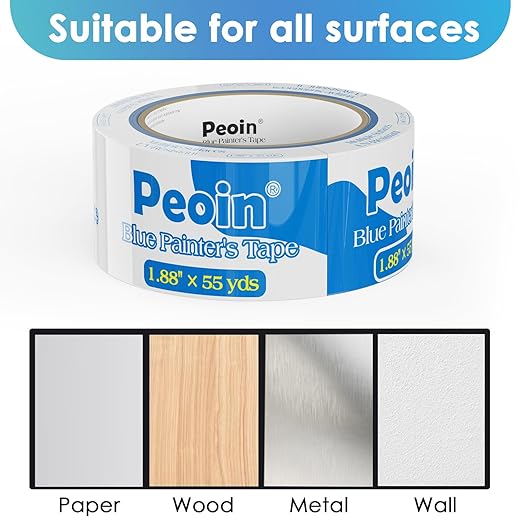 Blue Painters Tape 2 Inch Wide Bulk, 24 Roll Painting Tape Blue Masking Tape for Painting Wall DIY Edge, Paint 1.88 Inch 55 Yards X 24 Rolls 1320 Total Yards