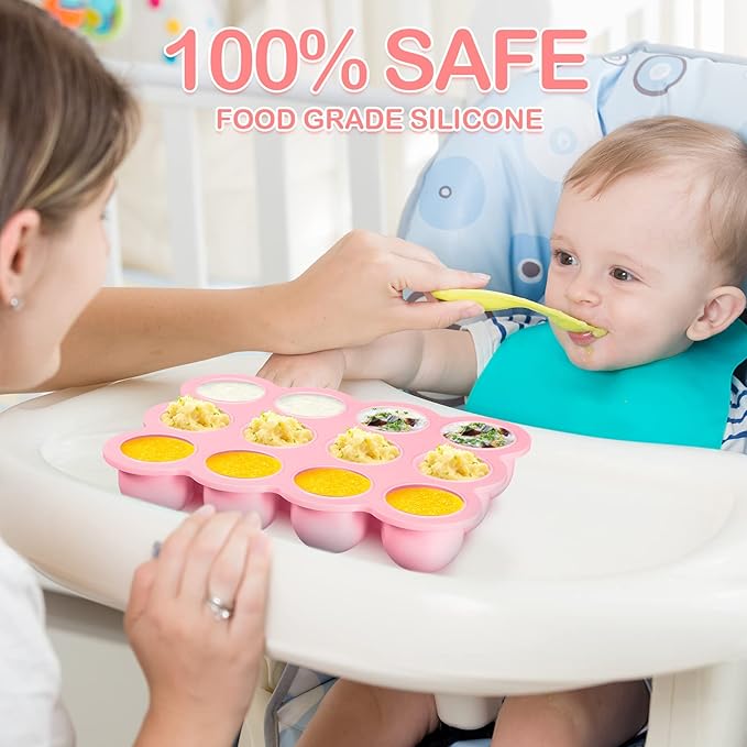 3 Pcs Baby Food Storage Container 12 Cup Silicone Baby Food Freezer Tray with Lid Stackable Reusable Silicone Baby Food Freezer Storage Tray for Food Vegetable Fruit Puree and Breast Milk (Pink)
