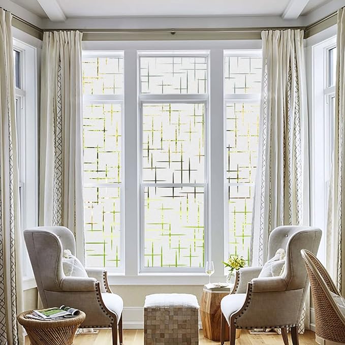 NINETREX Frosted Window Privacy Film,Window Cling Privacy Film, Decorative Glass Static Cling Non-Adhesive Vinyl Removable for Home Office Cross Pattern,17.5 x 78.7Inches