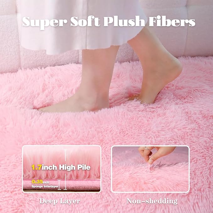 5x7 Area Rug for Living Room: Fluffy Shag Soft Washable Rugs Fuzzy Plush Indoor Carpet for Bedroom Nursery Playroom Dorm Kids Girls Boys Room (Pink, 5'x7')