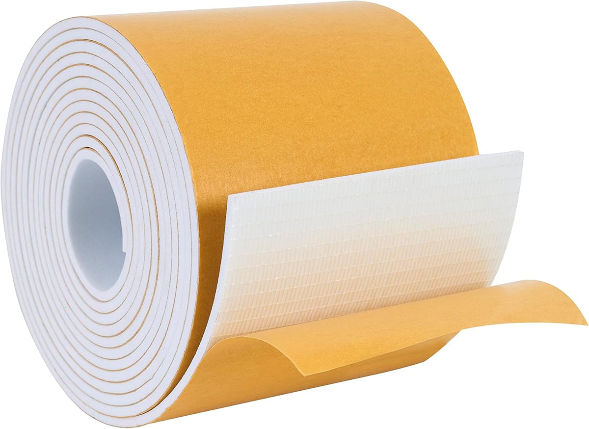 High Density Foam Weather Stripping Door Seal Strip Insulation Tape Roll for Insulating Door Frame, Window, Air Conditioner | Self Adhesive Sealing Weatherstrip (4 in x 1/8 in x 10 Ft, White)