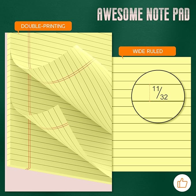 Yellow Legal Pads 8.5 x 14 Note Pads, 6 Pack 8.5 x 14 Notepads, Wide Ruled Lined Paper, Micro Perforated Writing Paper, 30 Sheets Per Notepad for Work/School/Office