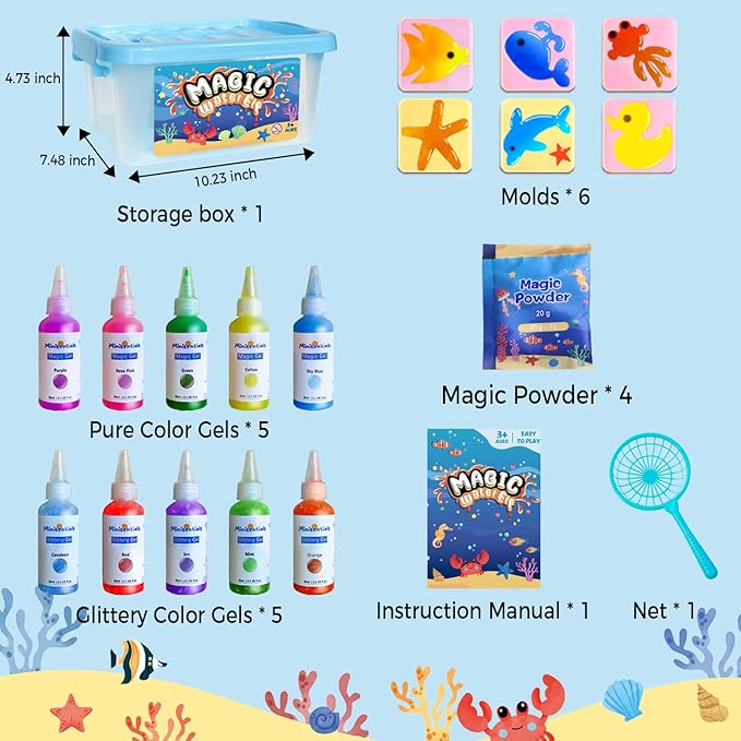 Magic Water Elf Toy Kit - Aqua Art Water Fairy Gel Kit for Kids - 10 Colors Magic Gel Water Pets - DIY Squishy Maker Set - Make Your Own Squishies Toy Crafts Party Favor for Boys & Girls Ages 6-12