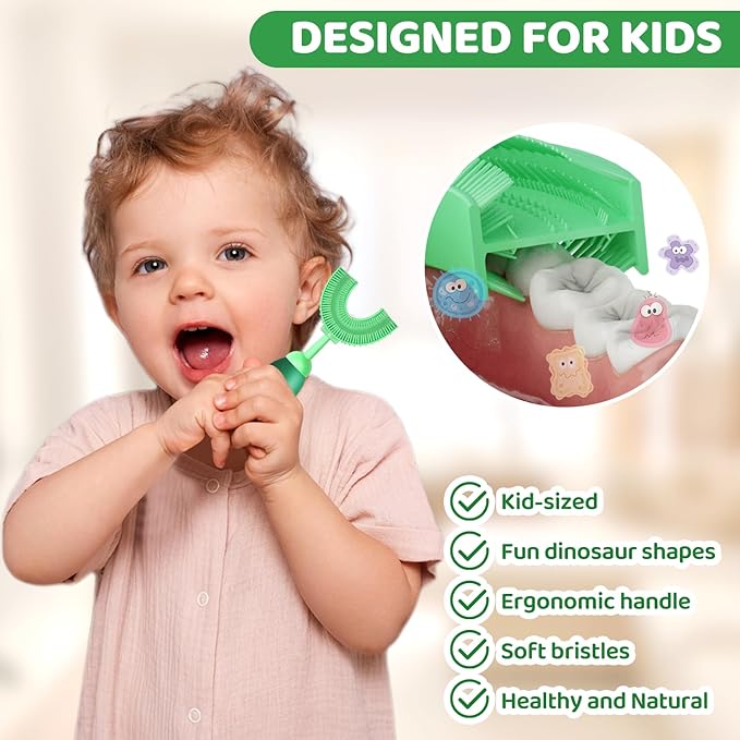 U-Shaped Toothbrush for Kids Ages 2-7， Soft Food-Grade Silicone for Sensitive Gums， 360° Teeth Cleaning Design，Training & Travel-Friendly Toddlers' Toothbrush (Purple)