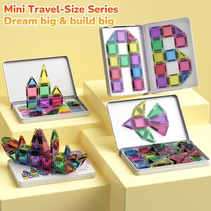 Magnetic Tiles Building Stacking Blocks Magnetic Tiles Travel Toy STEM Educational Toys 40-Piece Kids Toys for Classroom Sensory Play Ideal for Children Aged 3-8 Years Old