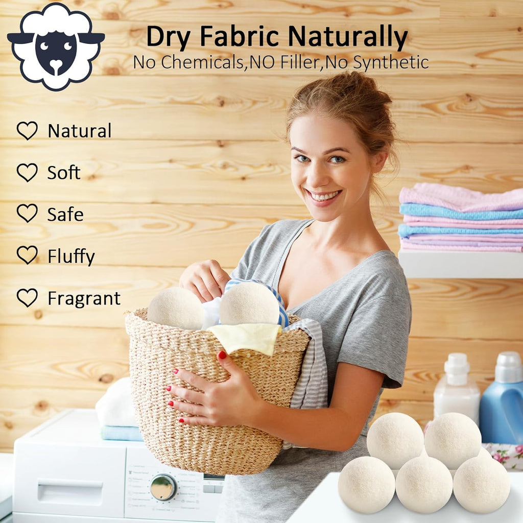 12 Pack Wool Dryer Balls XL Reusable Laundry Balls for Dryer Natural Fabric Softener Ball with 1 Storage Bags Reduce Wrinkles and Decrease Drying Time