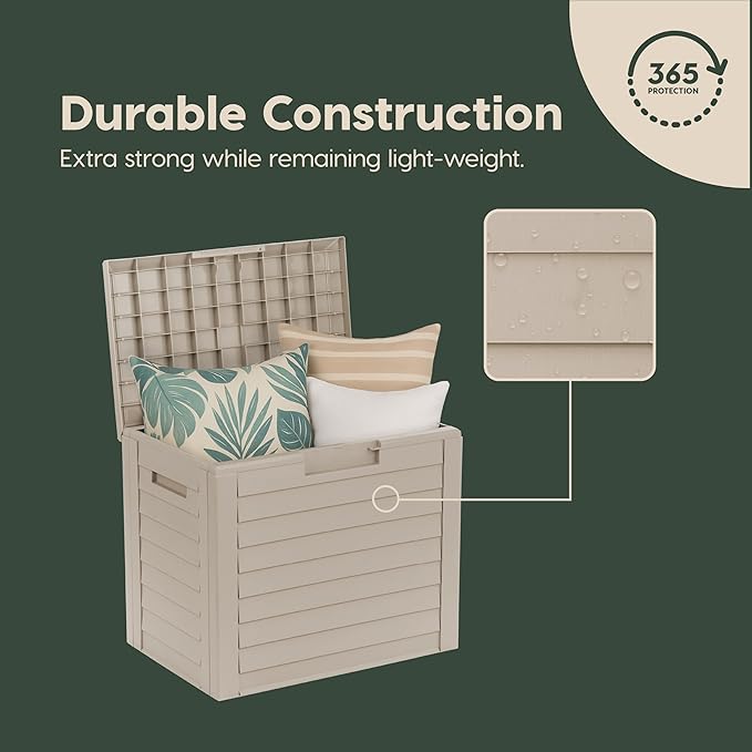IRIS USA 35-Gallon Outdoor Deck Delivery Storage Box, Lockable & UV-Protected, Weather-Resistant Patio Storage for Cushions, Garden Tools & Packages, Waterproof Resin, Durable & Stylish Design - Beige