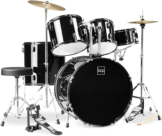 Best Choice Products 5-Piece Full Size Complete Adult Drum Set w/Cymbal Stands, Stool, Drum Pedal, Sticks, Floor Tom - Black