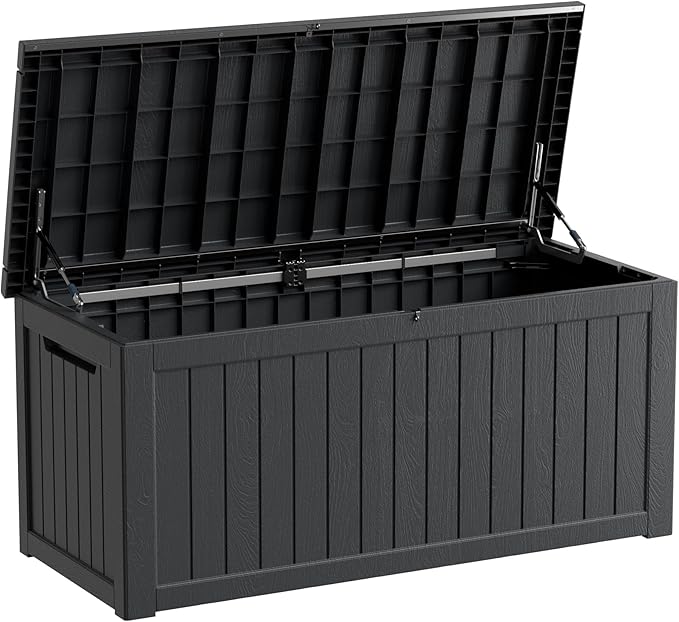 270 Gallon Waterproof Large Resin Deck Box Indoor/Outdoor Lockable Storage Container and Seating for Garden, Pool, and Patio (270 Gallon, Black)