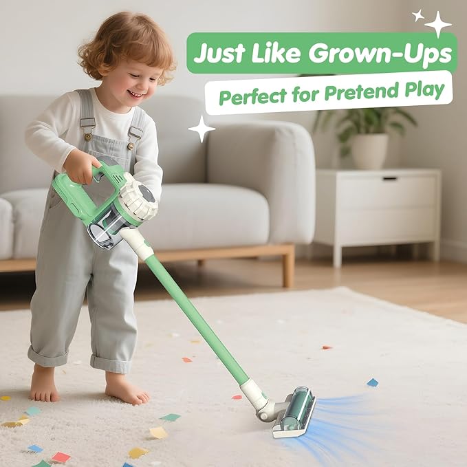 3-in-1 Kids Vacuum That Really Works – Working Toddler Vacuum Cleaner with Real Suction, Montessori Pretend Play Cleaning Toy Gift Set for Boys and Girls Ages 3+