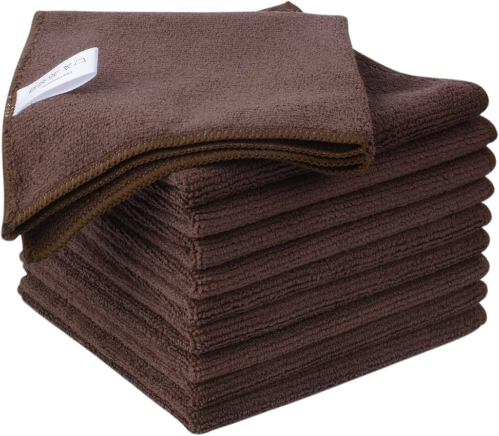 KinHwa Microfiber Dish Cloths for Washing Dishes Ultra Absorbent Dish Rags Fast Drying Kitchen Wash Clothes 12inch x 12inch 10 Pack Brown