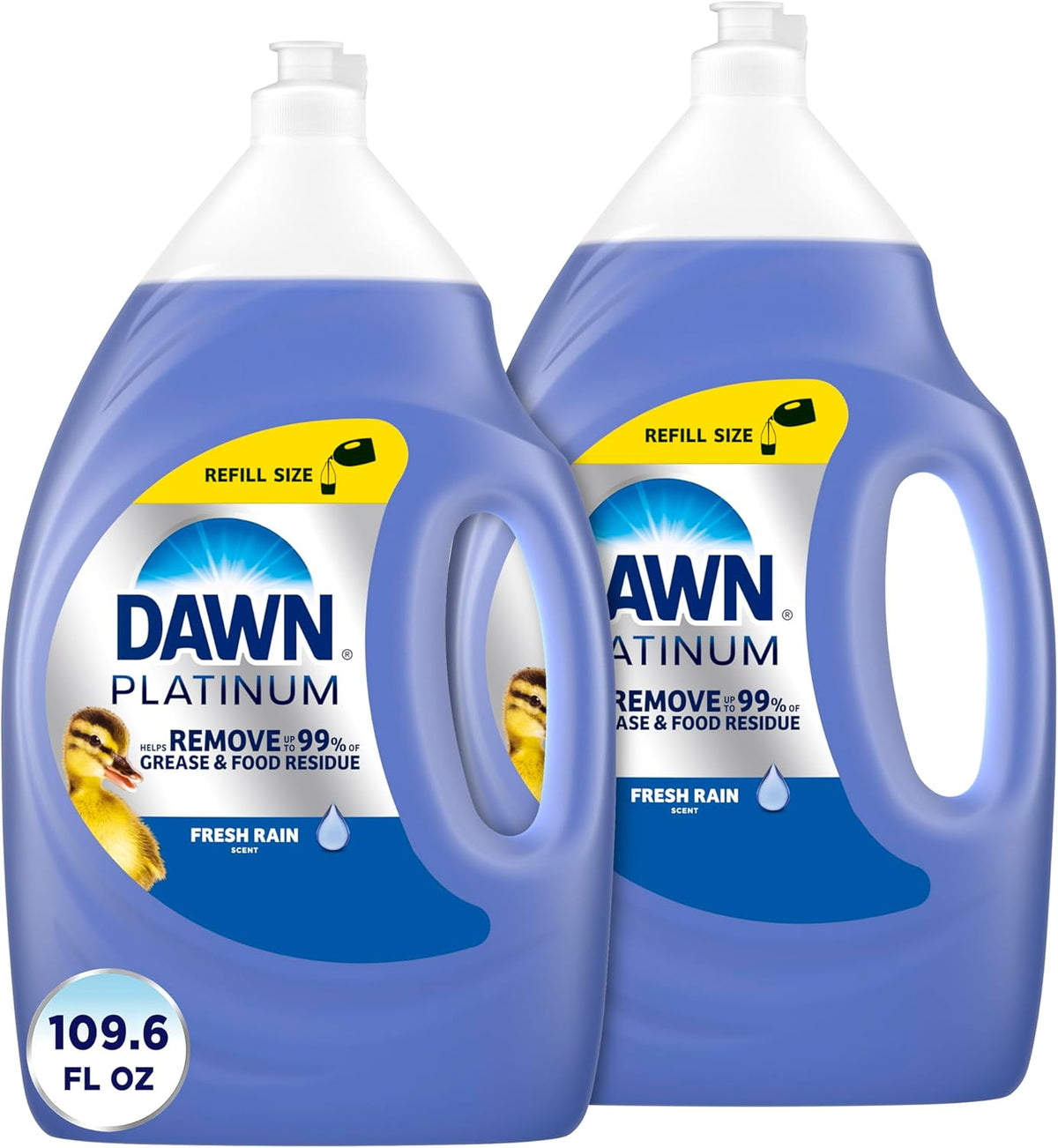 Dawn Platinum Dish Soap Liquid, Dishwashing Liquid, Grease Removal, Fresh Rain, 2x54.8oz Bundle