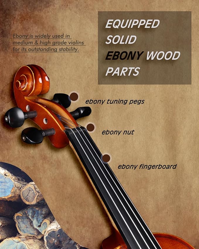 Aileen Solid Wood Violin 4/4 Full Size for Adults and Kids Age 12+, Fiddle Set for Beginners Student, Professional Violin Starter Kit with 12 Accessories (Selected European Solid Spruce and Maple)
