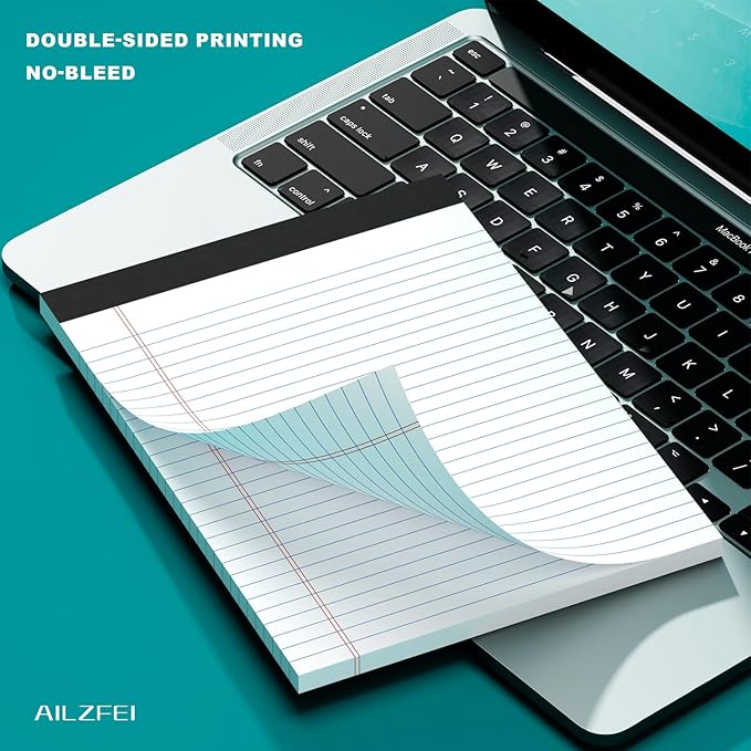 AILZFEI 300 Sheets White Legal Pads 8.5 x 11 Wide Ruled 6 Pack Notebook Paper Note Pad 50 Sheets per Notepad Perforated Writing Pad Study Back 8x11 Pads of Paper