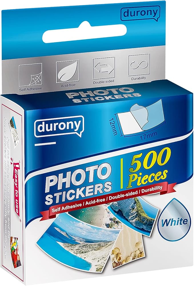 Durony 500 Pieces Photo Sticker White Double-Sided Self Adhesive Photo Tapes for Pictures DIY Photo Album Journal