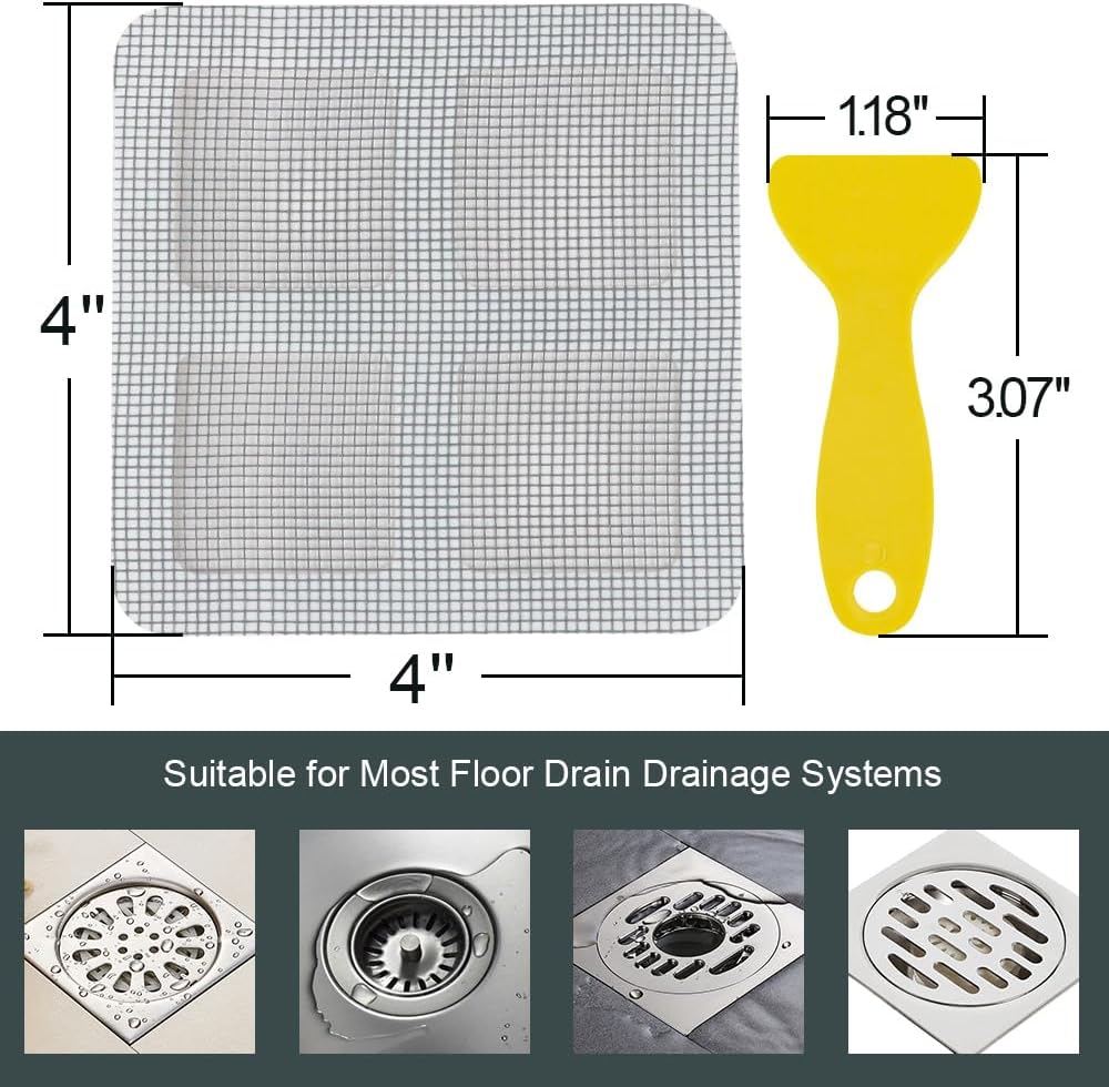 80PCS 4"x4" Disposable Hair Drain Stickers, Anti-Blocking Filter Screen Self-Adhesive Mesh Drain Covers for Bathroom, Bathtub, Sink, Kitchen, Laundry Room, Shower