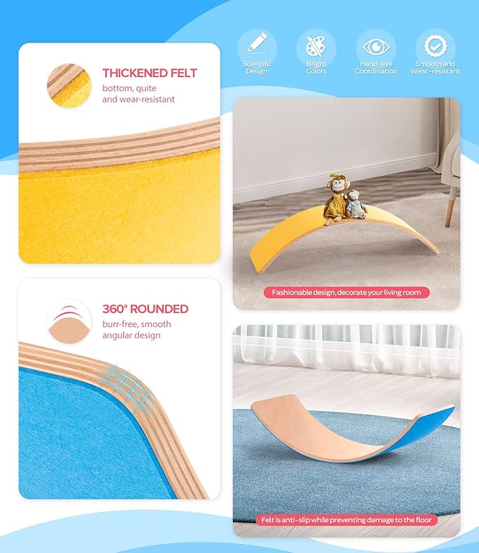 Wooden Balance Board Kids, 37" Natural Wobble Board Wooden Toys for Toddlers Kids & Adults, Birthday Gifts for 3 4 5 6 7 8 Year Old Boys Girls Kids, Open Ended Montessori Waldorf Learning Toy