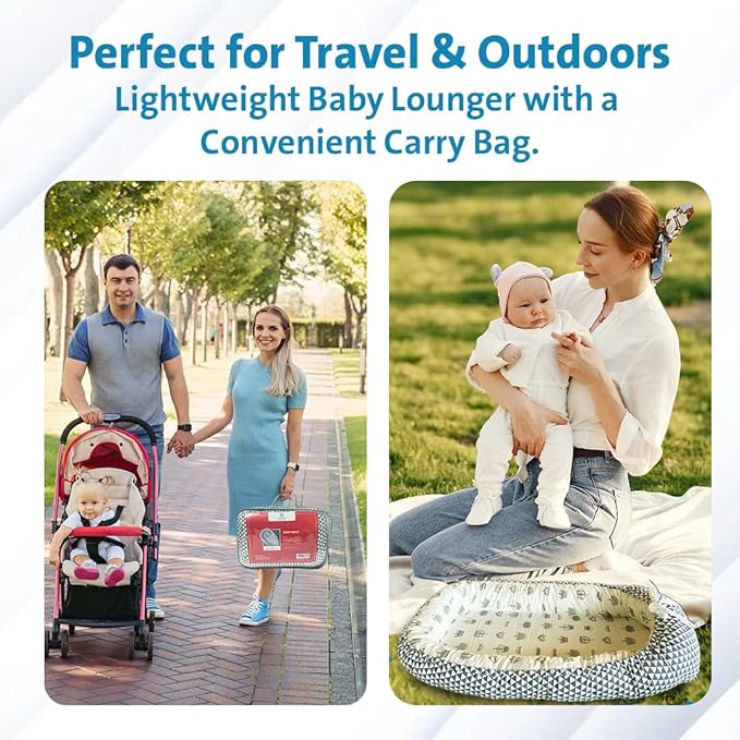 Baby Lounger – Portable Baby Lounger Pillow & Adjustable Baby Nest for 0-24 Months, Soft Infant Floor Seat & Breathable Infant Lounger for Home & Travel