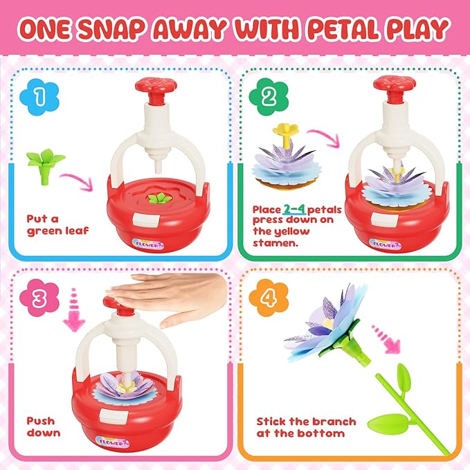 Einailvk Fabric Flower Bouquets Toys, DIY Flower Making Kit for Kids 3 4 5 6 7 8 9 10 11 12 Year Old Girl Birthday Christmas Gift, Art and Crafts Kit Toys for Girls 4-6 6-8 8-12 Year Old (RED)