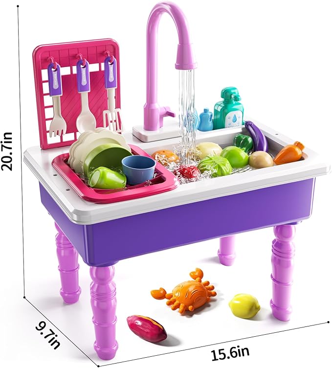 Play Sink with Running Water, Play Kitchen Toys Sink for Kids 3 4 5 6 7 Years Old, Electrical Dishwasher, Kitchen Accessories Set, Dishes Games, Gifts for Toddlers 3-5