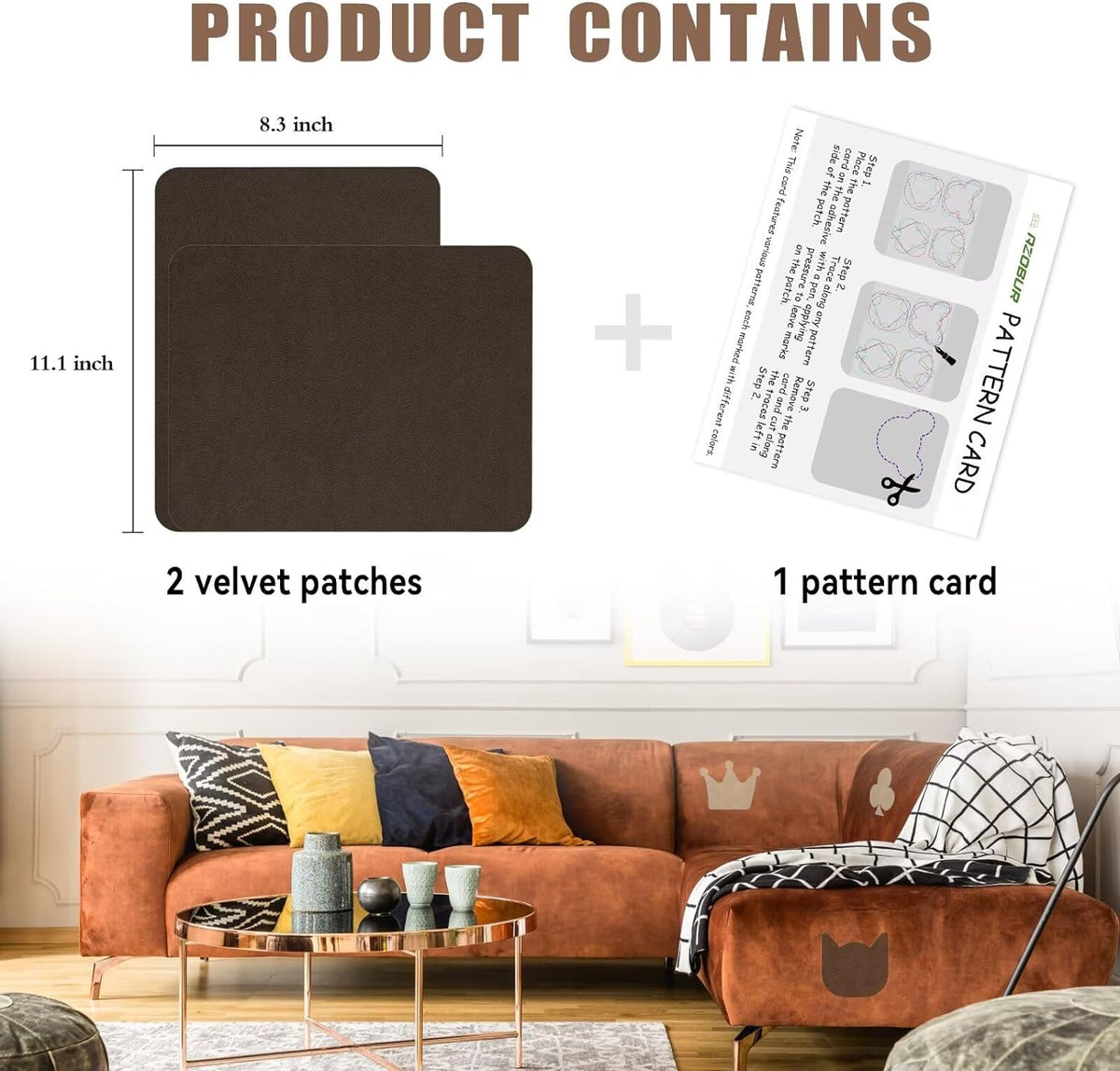 Azobur Fabric Couch Repair Patch 8.3 x 11 inches,Self-Adhesive Fabric Repair Patch for Furniture,Handbag,Sofa,Car Seats-(Khaki)