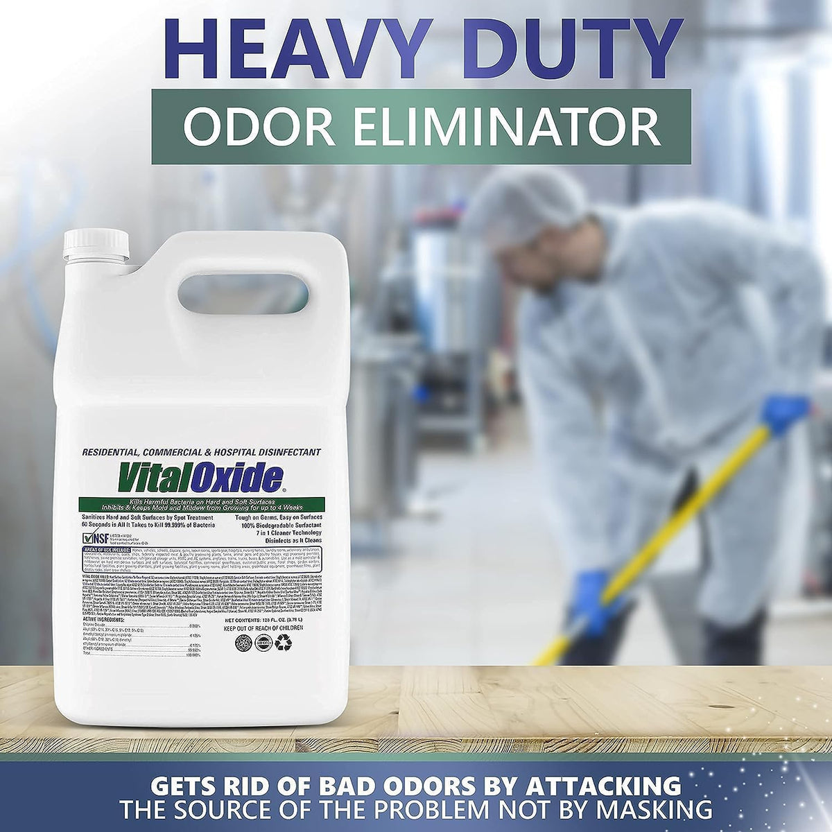 Vital Oxide Disinfectant, Deodorizer, Cleaner, Food-Contact Sanitizer, Virucide – (EPA registration #82972-1) – Kills Mold & Mildew, Eliminates Odors -4 Gallon