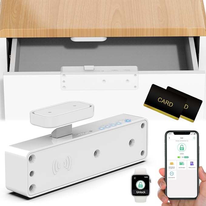 RFID Cabinet Lock, Hidden Digital Electronic Bluetooth RFID Smart Cabinet Drawer Lock for Adults Baby Proofing Teens Liquor Cupboard File