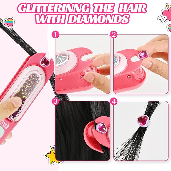 Hair Gem Stamper Kit, Bling Hair Jewels for Girls Toys, Hair Styling Tool with Reusable Shining Diamonds, Birthday Gifts Toys for Girls Ages 3 4 5 6 8-12