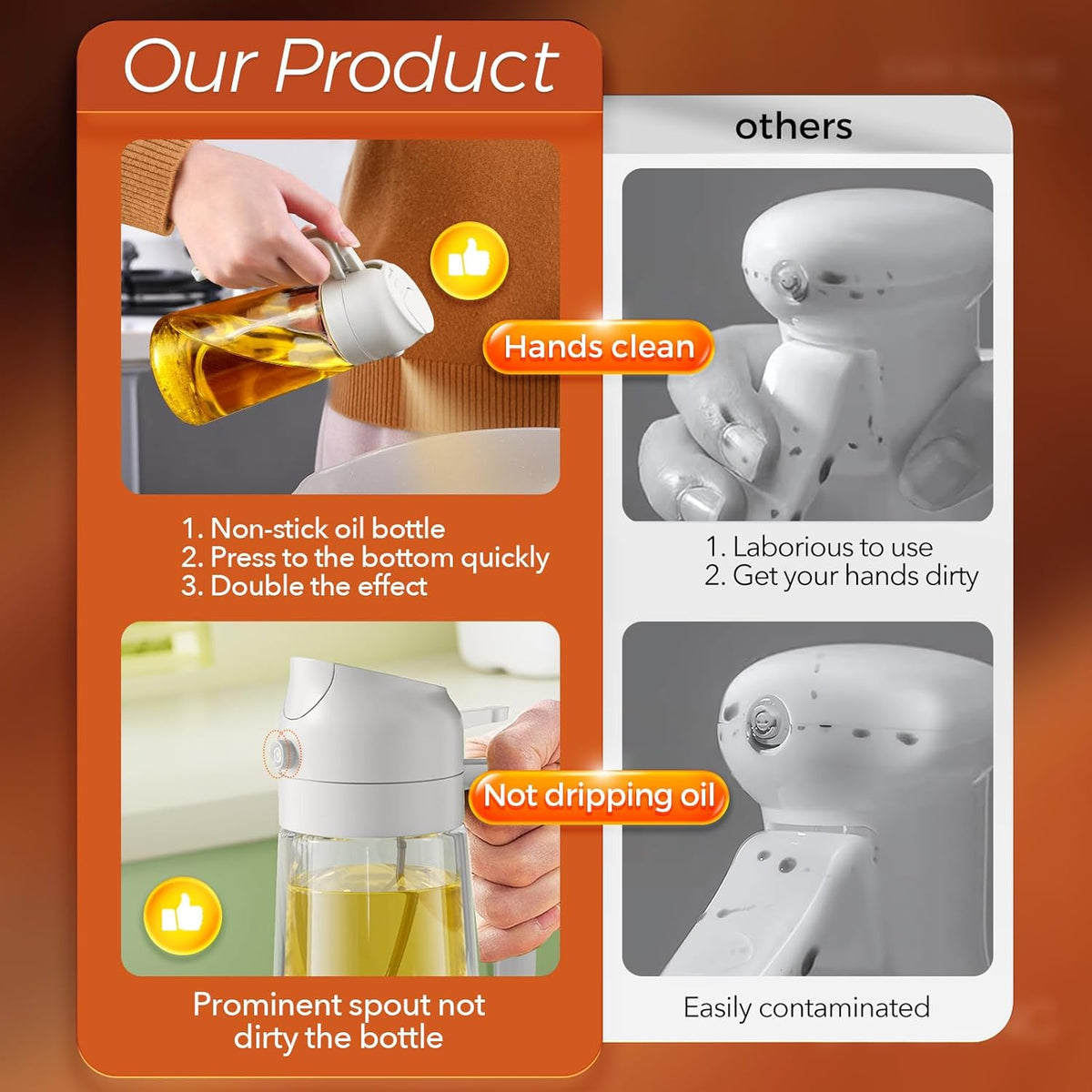YARRAMATE 16oz/470ml Glass Olive Oil Sprayer for Cooking with Stickers, 2 in 1 Oil Dispenser for Kitchen Gadgets, Food Grade Premium Spray Bottle for Salad, Frying, BBQ (Creamy White)